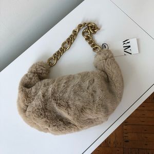 Zara tan faux fur shoulder bag
